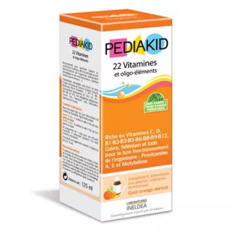 PEDIAKID SIRUP MIT 22 VITAMINEN, ORANGEN UND APRIKOSEN, 125 ML