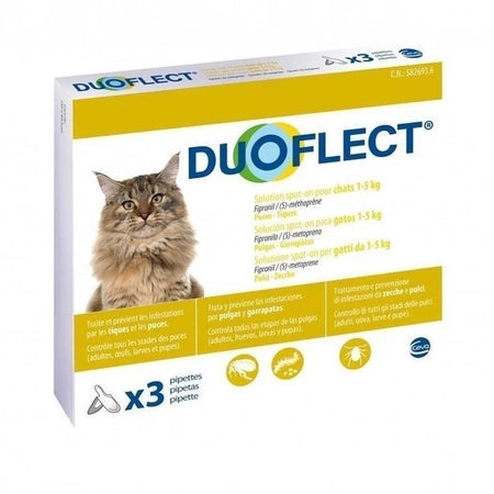 SOLUTION ANTIPARASITAIRE POUR CHATS ENTRE 0,5 - 5 KG, DUOFLECT, 3 PIPETTES