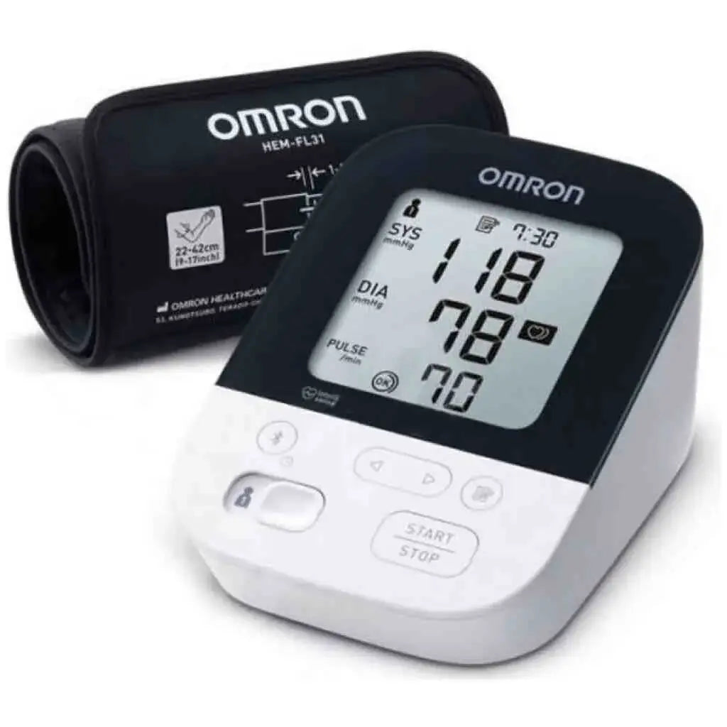 Omron M4 Intelli IT digital blood pressure monitor with Intelli Wrap Cuff for accurate home measurements.